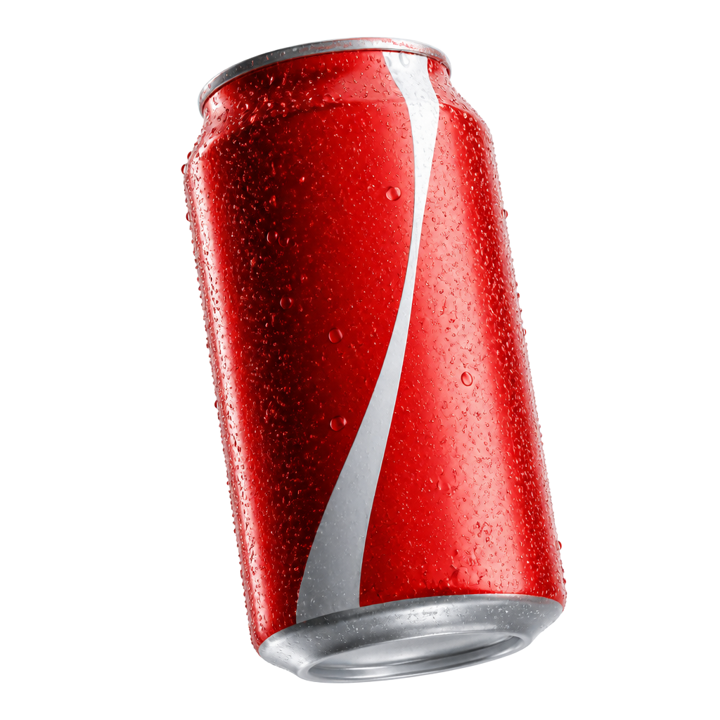 Ice-cold Coca-Cola can floating in 3D space